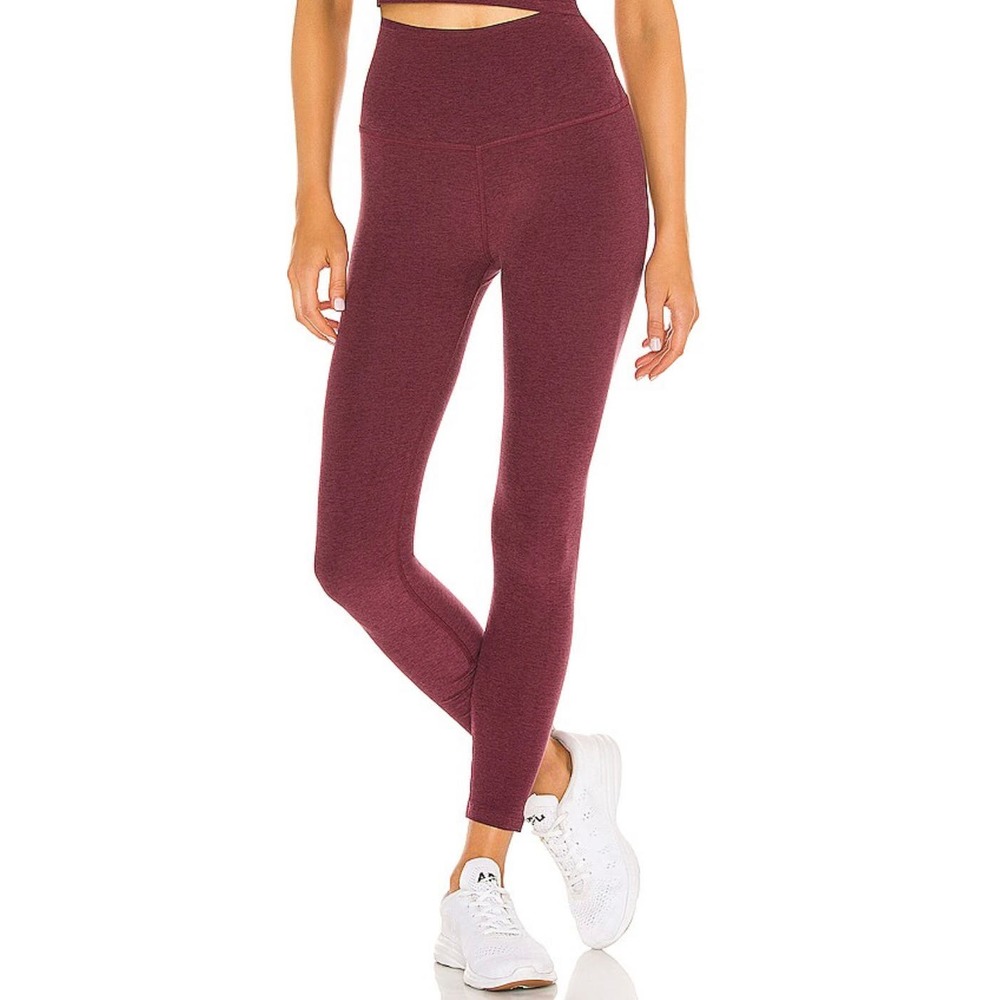 Beyond Yoga Caught In The Midi High Rise Space Dye Burgundy Legging Medium
